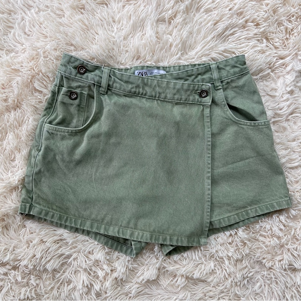 ZARA DENIM SKORT SHORT with pockets khaki green size L